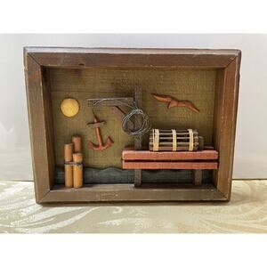 Win-Lee Craft Co Hand Made Wooding Painting Anchor Sea Ocean Shadow Box Frame